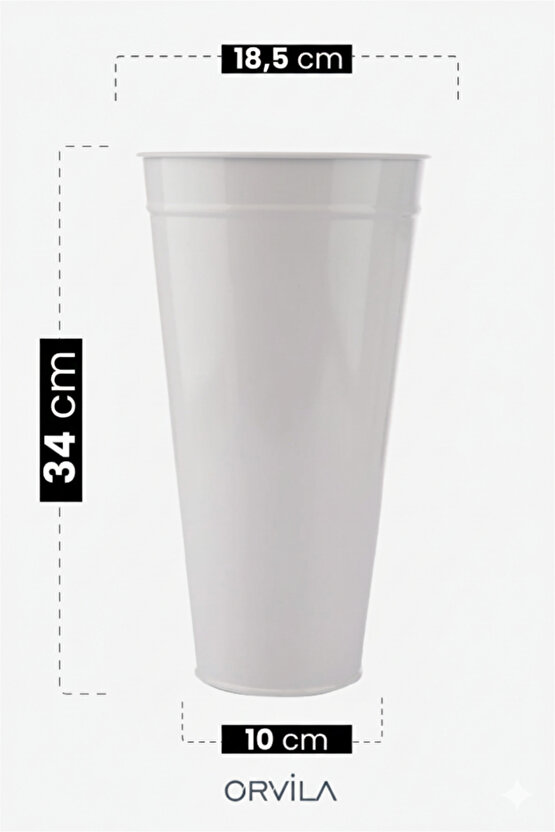 Beyaz Metal Konik Vazo Şemsiyelik Kova Dekoratif Çiçeklik Aranjman Metal Saksı