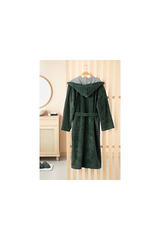 Softy Triga Pamuklu Kapüşonlu Bornoz S-m Koyu Yeşil