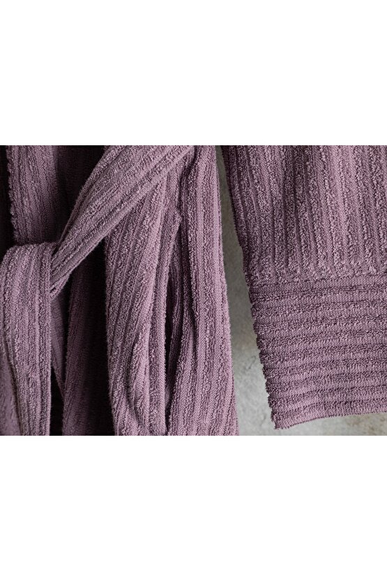 Stripe Pamuklu Fitilli Bornoz