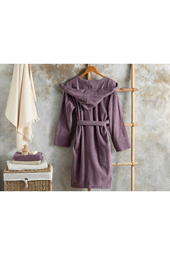 Stripe Pamuklu Fitilli Bornoz