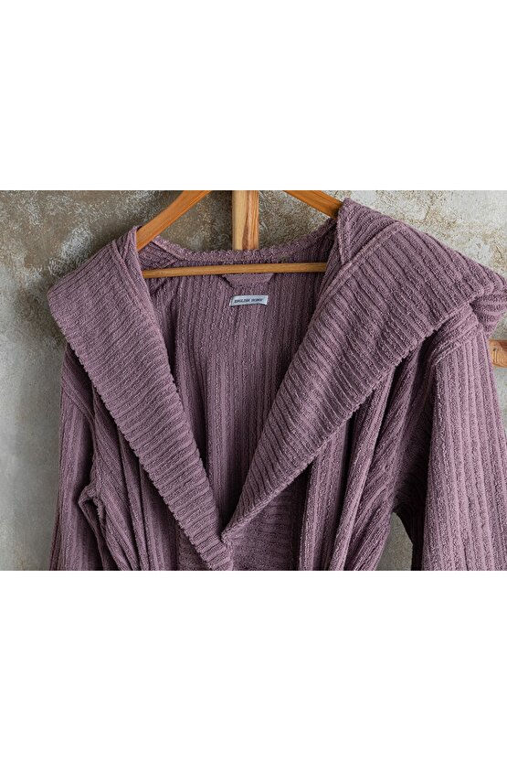 Stripe Pamuklu Fitilli Bornoz