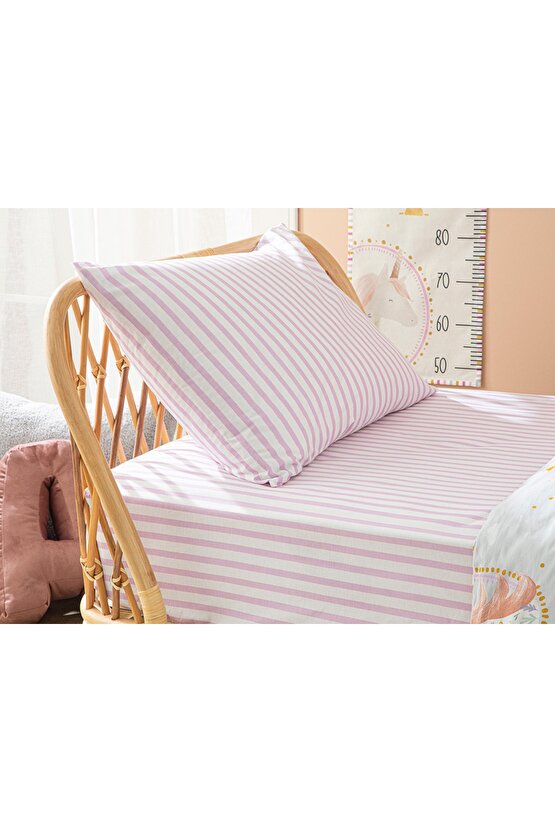 Stripe Pamuklu Çocuk Lastikli Çarşaf Tkm 100x200 Cm Lila