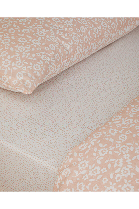 Lara Bloom Çift Kişilik Çarşaflı Nevresim Takımı 200x220 cm Pudra