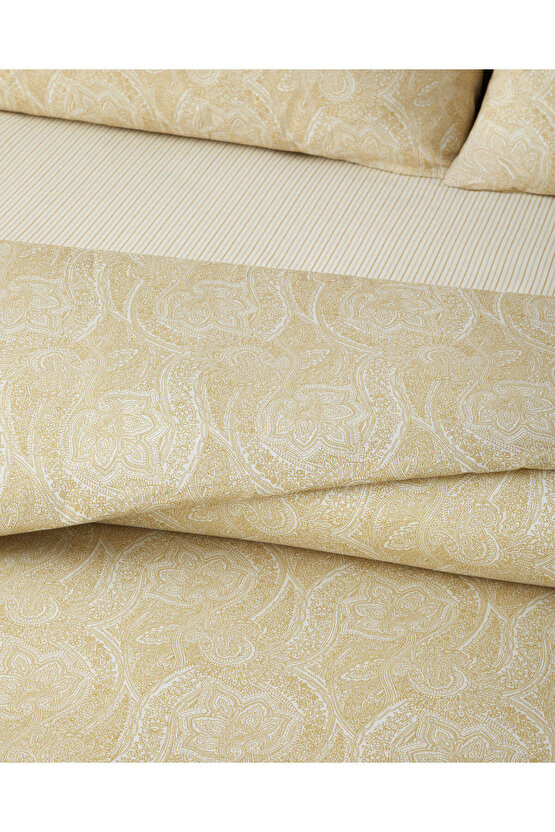 Bohemian Kolay Ütülenir Çift Kişilik Çarşaflı Nevresim Takımı 200x220 cm Hardal