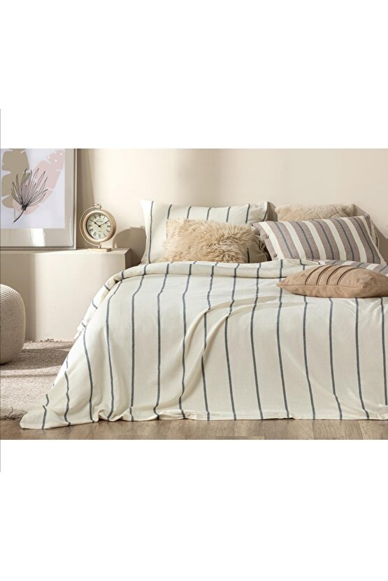 Vittate Natural Ipliği Boyalı Çift Kişilik Nevresim Takımı 200x220 Cm Kahve – Lacivert