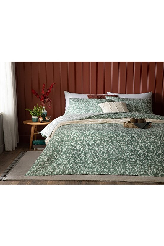 Olive Branch Crep Double Person Set Lenjerä±e De Pat 200x220 Cm Green
