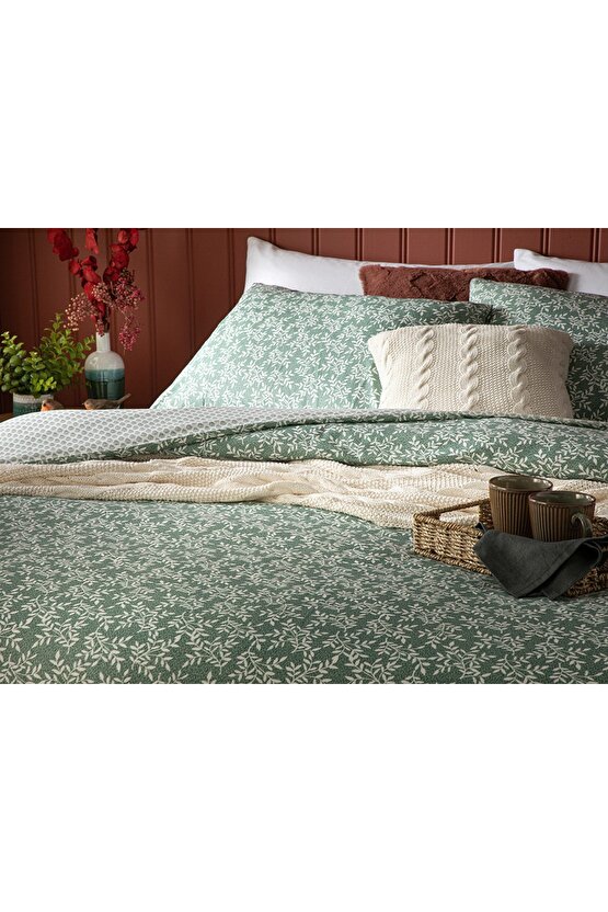 Olive Branch Crep Double Person Set Lenjerä±e De Pat 200x220 Cm Green