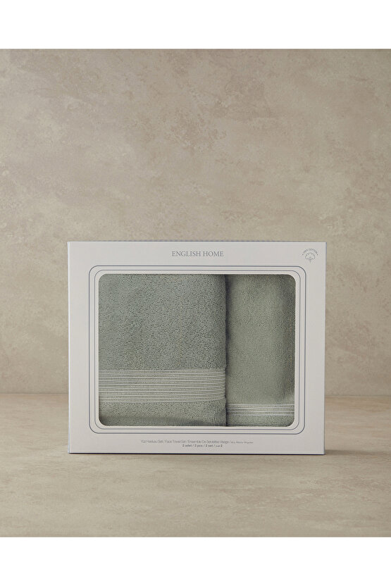 Shiny Stripe Pamuklu Yüz Havlusu Seti Su Yeşili