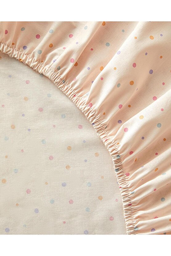Funny Dots Pamuklu Bebe Lastikli Çarşaf Pudra