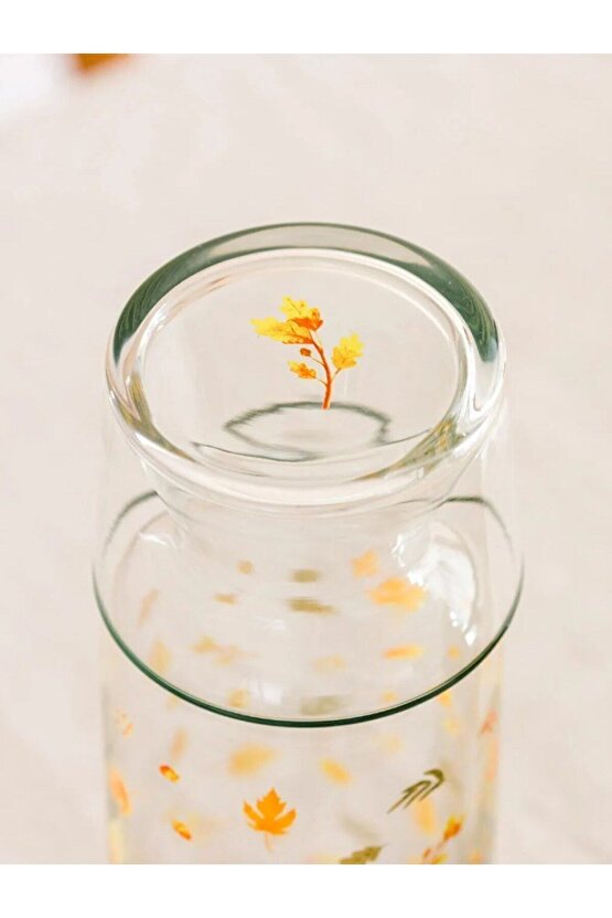 Baskılı Bardak Kapaklı Cam Karaf Sürahi 700 ml