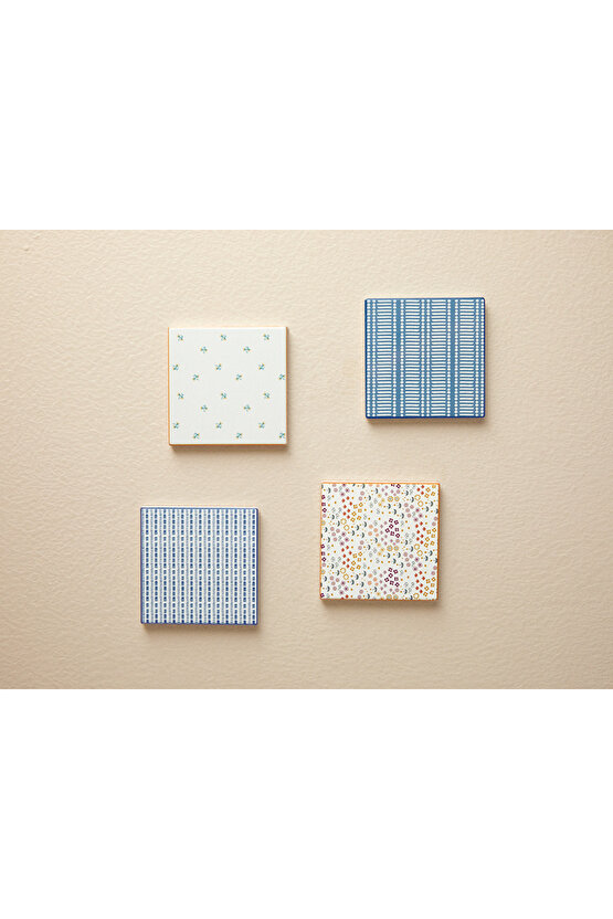 Crochet Flowers Seramik Bardak Altlığı Krem