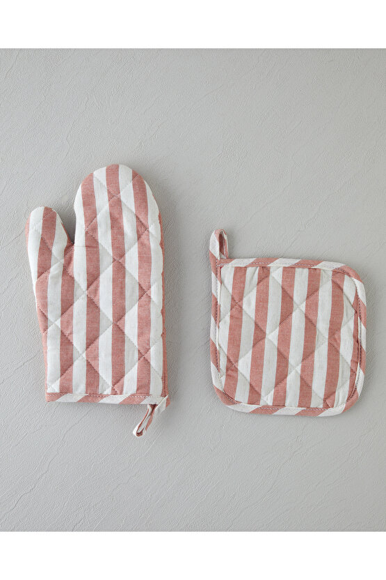 Cooker Pamuk-Keten 2li Mutfak Seti 18x28 cm+18x18 cm Kiremit