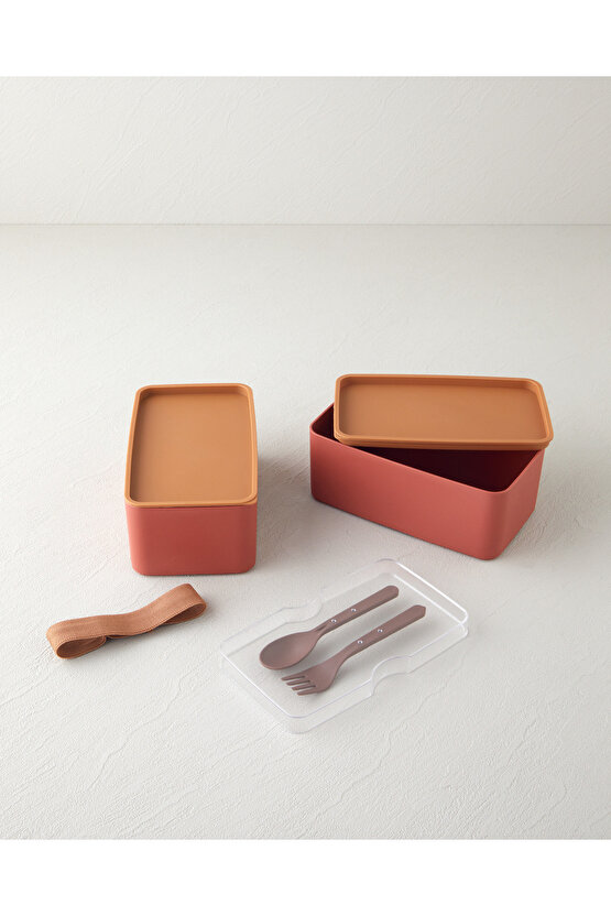 Mezaluna Time Plastik 2 Katlı Lunch Box 1 L- 1 L Turuncu