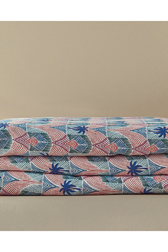Tropical Palm Çift Kişilik Pike Mavi