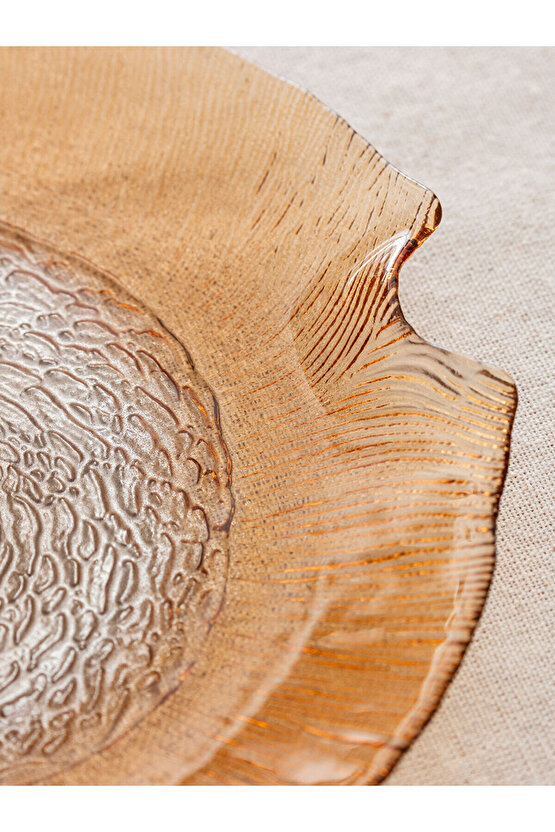 LCW HOME Koyu Bej Desenli Cam Pasta Tabağı Seti 4lü