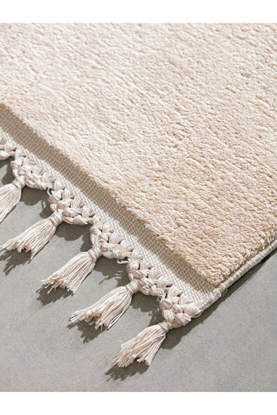 Krem Bej Püsküllü Banyo Paspası 50x80 Cm