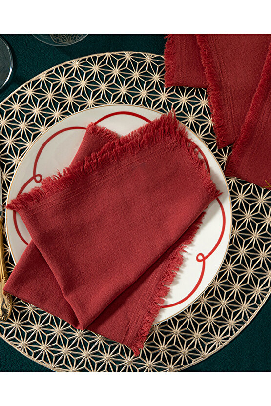 Smooth Fringes Pamuk 6lı Misafir Peçetesi Bordo