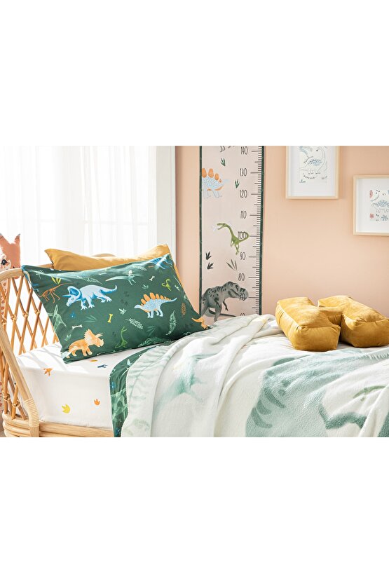 Dinosaurs World Pamuklu Çocuk Battaniye 150x200 Cm Yeşil