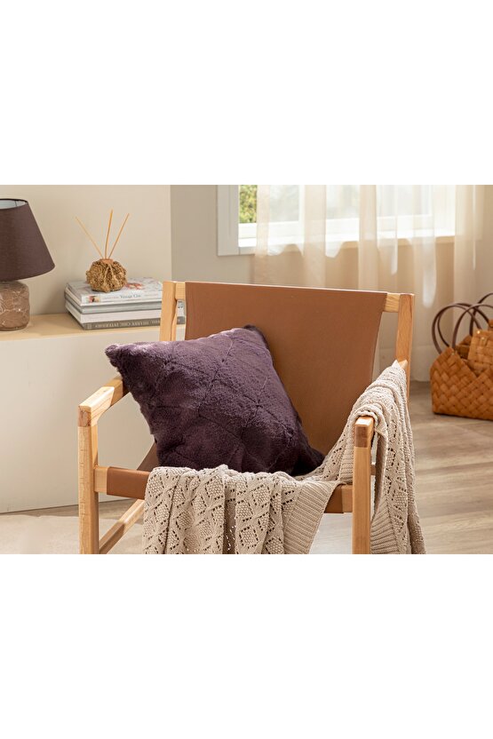 Soft Touch Rabbit Peluş Kırlent Kılıfı 45x45 Cm Mürdüm