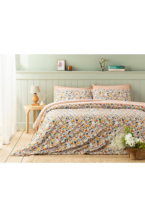 Flower Festival Pamuk Tek Kişilik Nevresim Takımı 160x220 Cm Turuncu