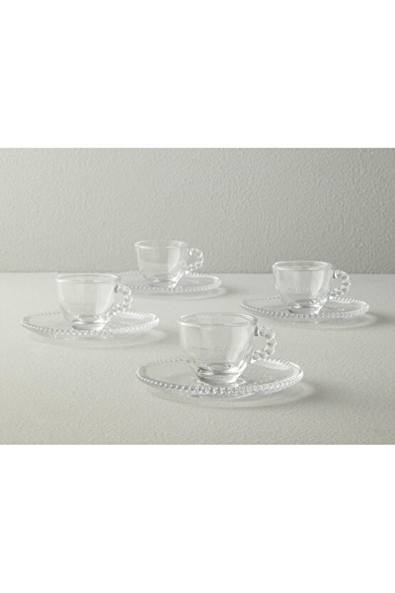 Balloon Cam 8 Parça 4 Kişilik Kahve Fincan Takımı Şeffaf