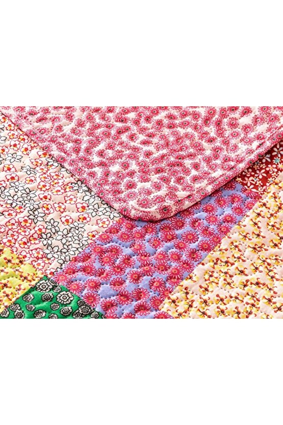 Daisy Fest Patchwork Tek Kişilik Çok Amaçlı Örtü 160x220 Cm Pembe