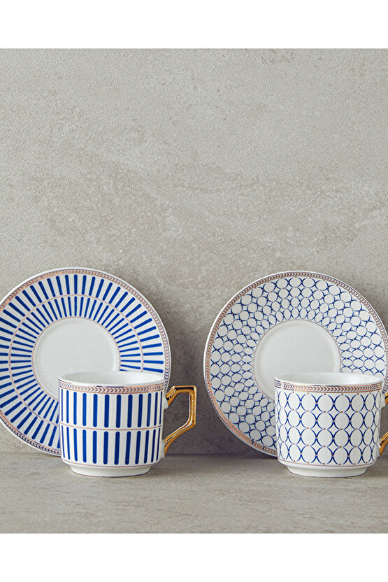 Rabecca New Bone China Kahve Fincan Takımı 4 Parça 2 Kişilik Lacivert