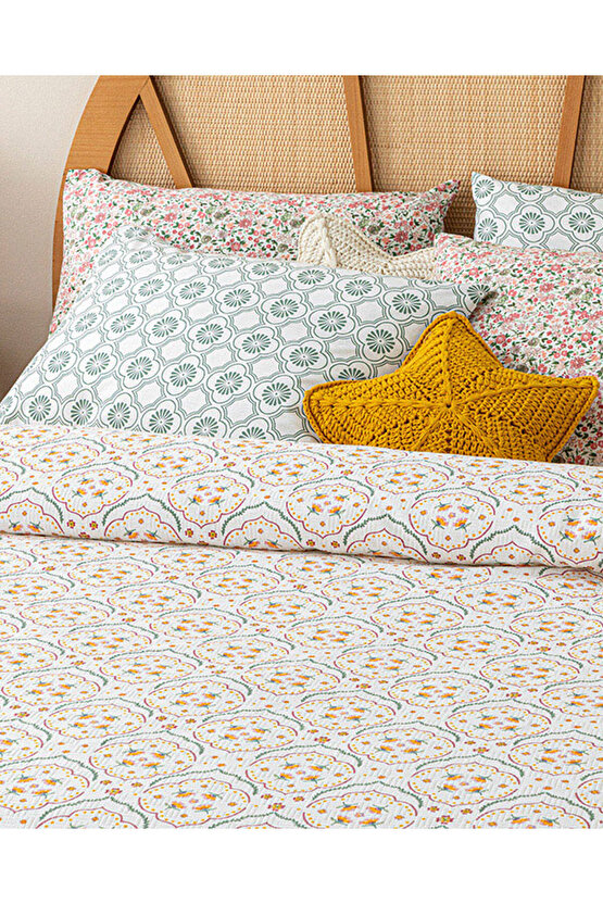 Pure Bouquets Baskılı Çift Kişilik Pike Pembe