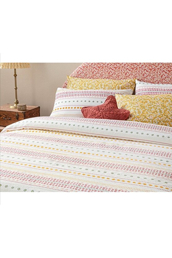 Daisy Lines Baskılı Çift Kişilik Pike 200x220 Cm Pembe