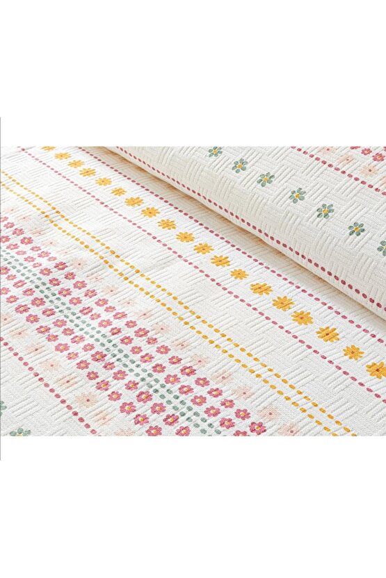 Daisy Lines Baskılı Çift Kişilik Pike 200x220 Cm Pembe