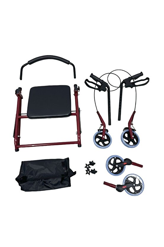 Pambukcuk Tekerlekli Rolatör Yürüteç Hasta Yaşlı Oturaklı 4 Tekerli 110 kg Taşıma Kapasiteli