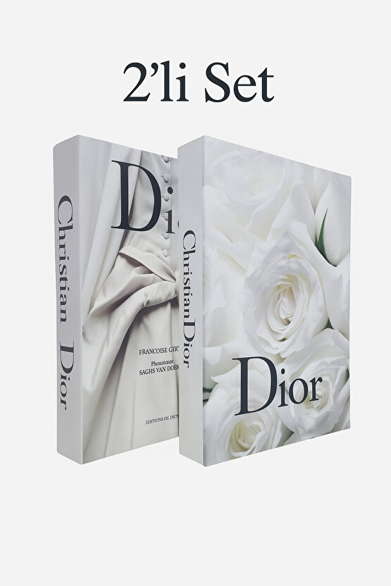 2li Dekoratif Kitap Görünümlü Kutu  Gelinlik &  Beyaz Gül Temalı