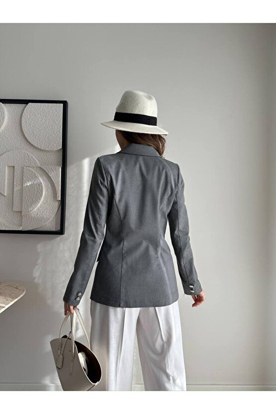 Kadın Çapraz Tek Düğme Belden Oturtmalı Blazer Ceket