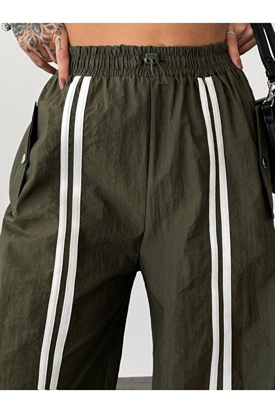 Cep Detaylı Lastikli Haki Paraşüt Pantolon