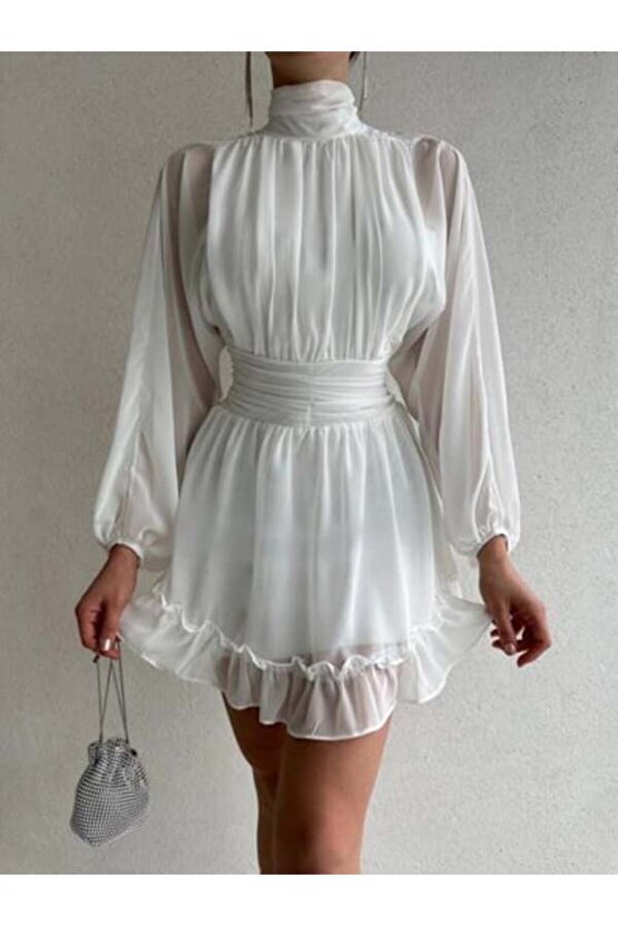 Kadın Dik Yakalı Şifon Elbise