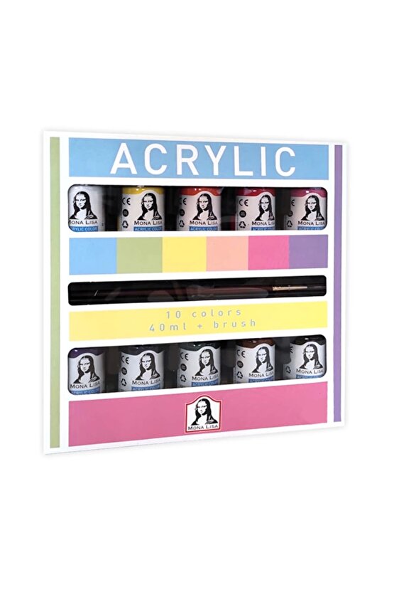 Ml122 Mona Lısa Akrilik Boya 10 Renk X 40 ml Fırça Set