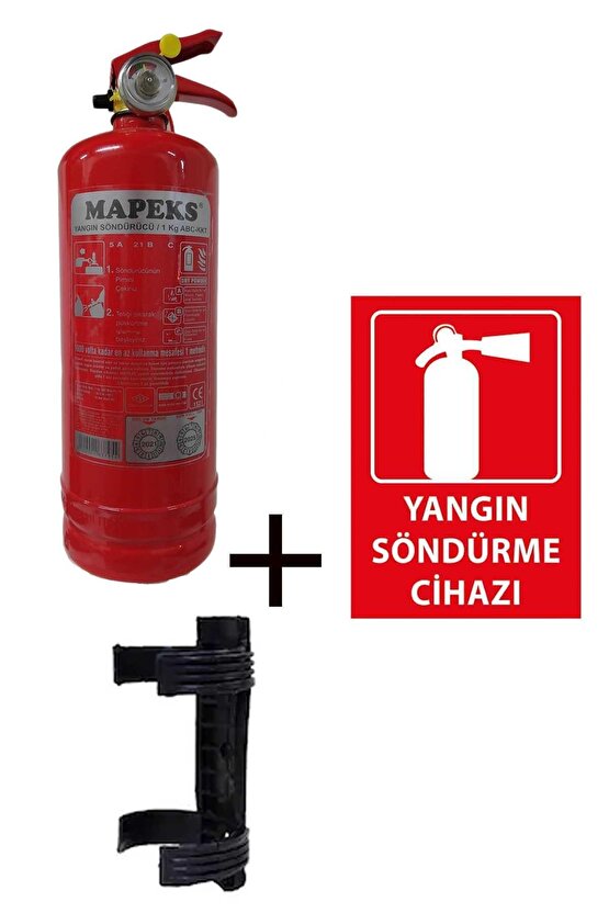 1kg Yangın Tüpü, Plastik Aparatı Ve Yangın Tüpü Levhası 3lü Set