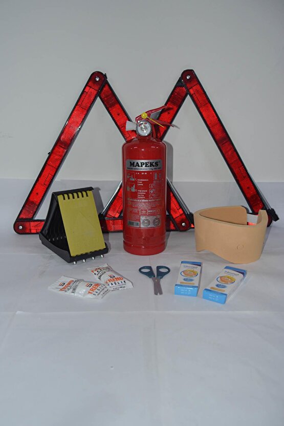 Üçgen Trafik Ve Ilkyardım Seti Mapeks Yangın Tüpü Takoz Reflektör Buz Kıracağı Lüks Set