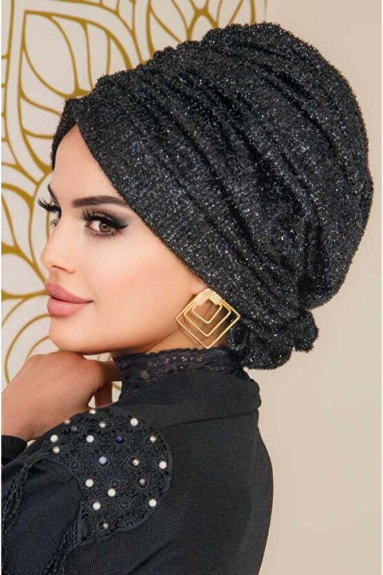 Siyah Abiye Tokalı Bone - 60100