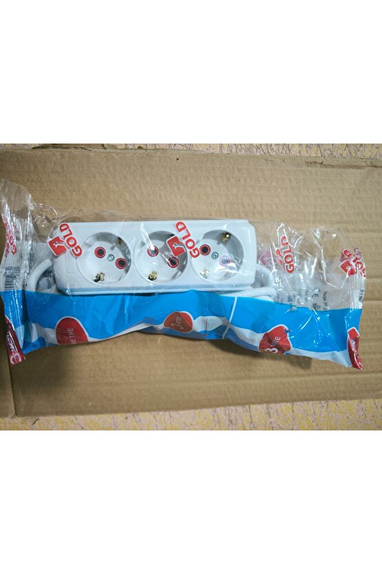 Gold Marka 3 Metrelik Topraklı Uzatma 3lü Priz 3m Kablolu Fiş