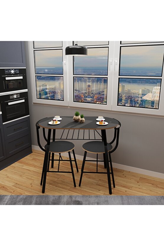 Mutfak Masa Sandalye Takımı 2 Kişilik Masa Sandalye Seti Füme 1101