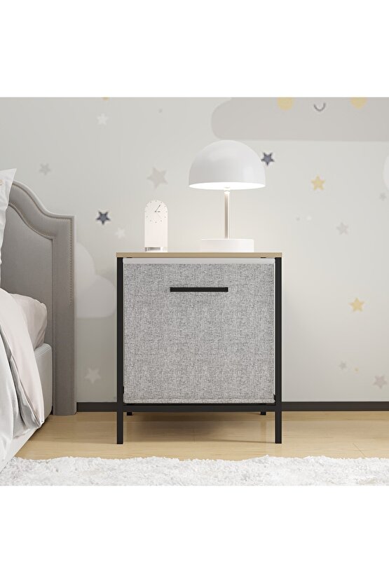 Çocuk Dolap 1 Çekmeceli Komodin Sehpa Gri 1597
