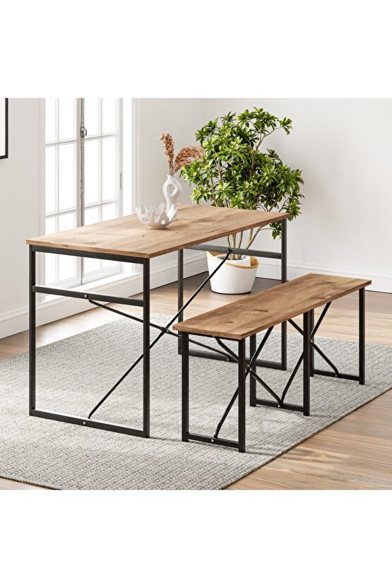 Masa Takımı Bench Bank Masa Seti 120x60  Masa Mutfak Masası Yemek Masası