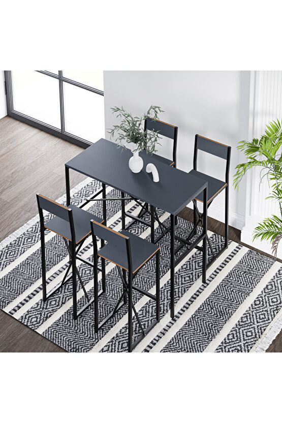 4 Kişilik Gzl Bar Masa Bar Sandalye Yemek Masa Sandalye Takımı Füme 1585