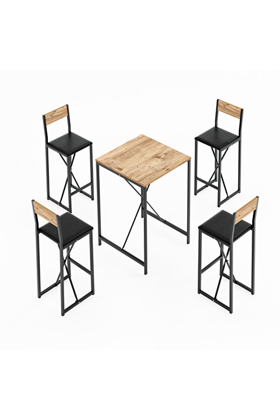 4 Kişilik Bar Masa Sandalye Seti Mutfak Yemek Masası Takımı Döşeme Çam  1578