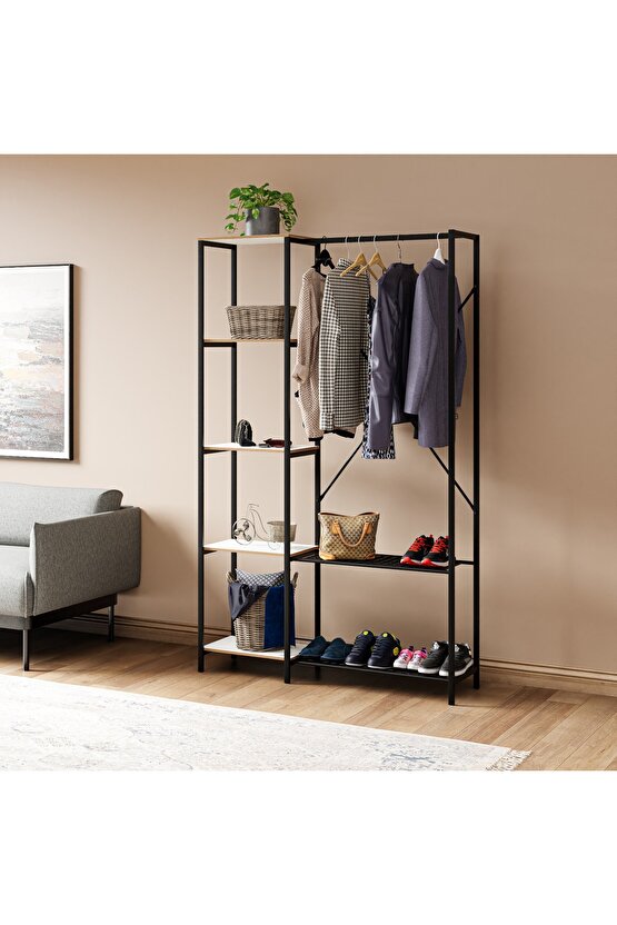 Çok Amaçlı Metal Ayaklı Raflı Dolap Ayakkabılık Portatif Portmanto Gardırop