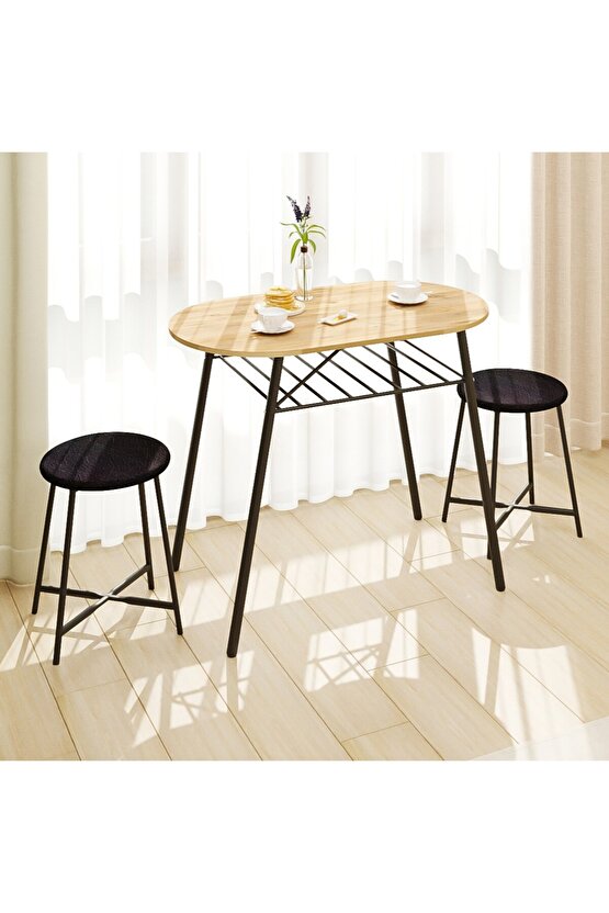 Mutfak Masası Oval Tabure Takımı Döşemeli Masa Sandalye Takımı Atlantik Çam 1476