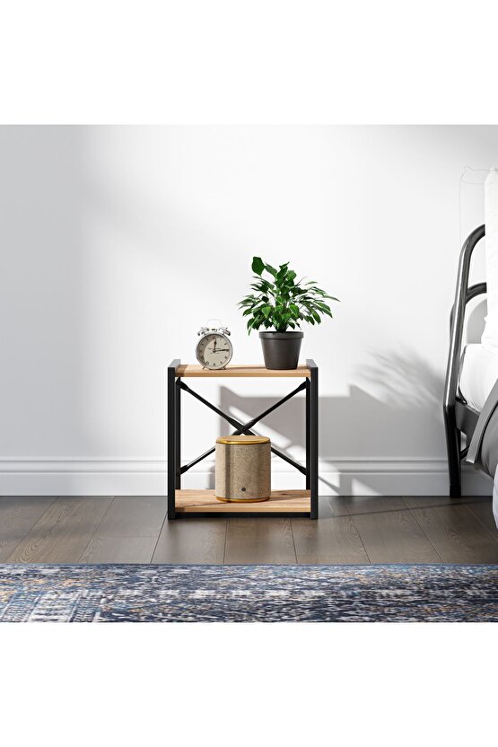 Çok Amaçlı Komodin Metal Ayaklı Raflı Sehpa Çam 1382