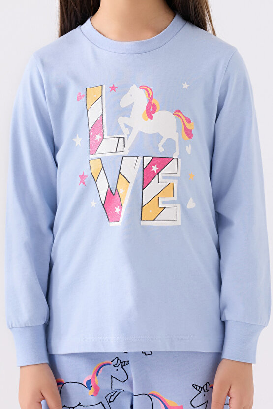 Kız Çocuk Mavi Pijama Takımı