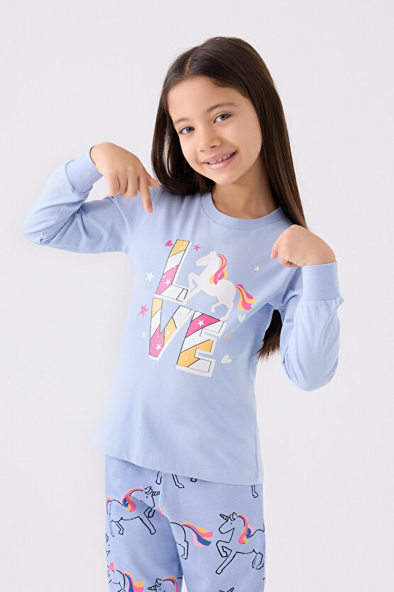 Kız Çocuk Mavi Pijama Takımı